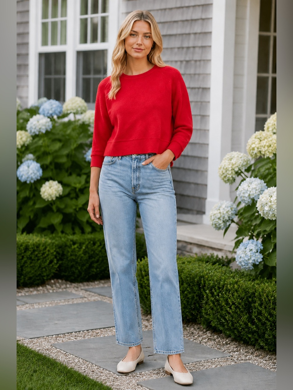 MADEWELL Red Merino Wool Cropped Crewneck Sweater Size L